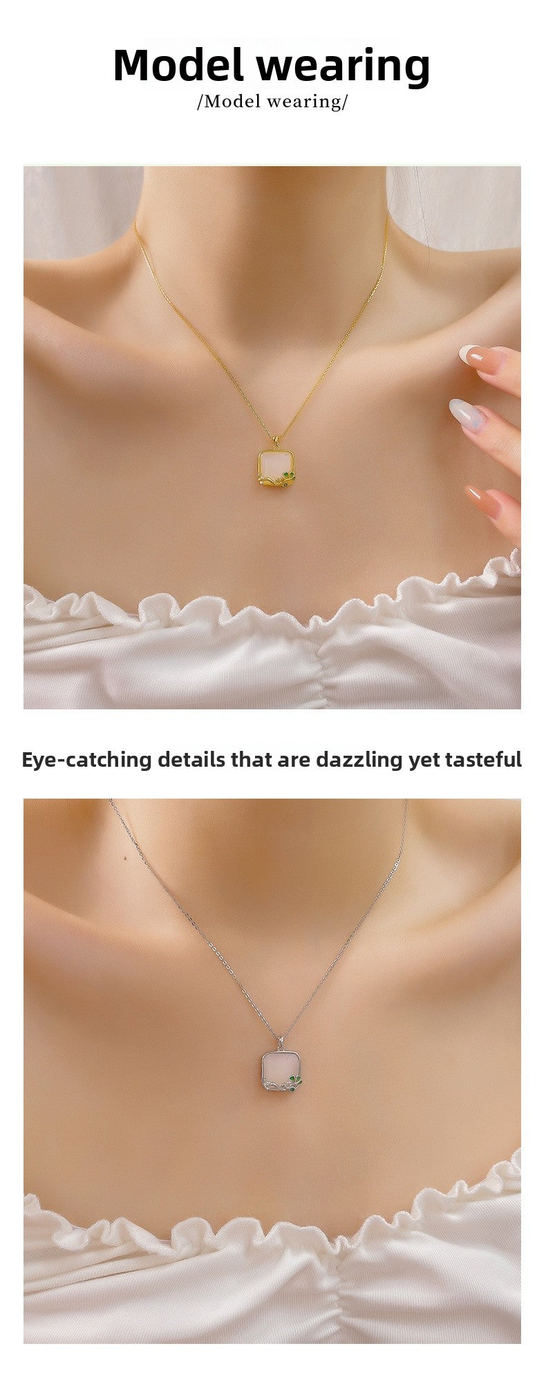 Green Turquoise Long Lasting Baked Paint Necklace Women S925 Pure Silver High-End Feel Natural Agate Square Pendant Clavicle Chain