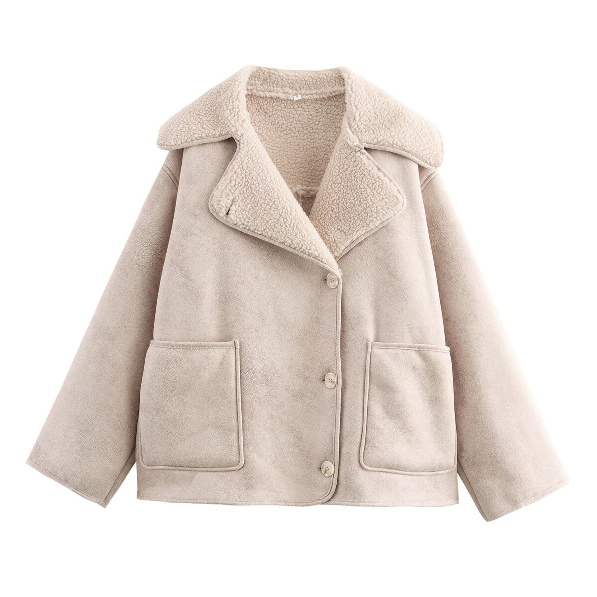Fashionable Tri-Color Leather-and-Fur Long-Sleeve Jacket Women's B88788 Turn-down Collar Integrated Design Street Style Polyester Fabric