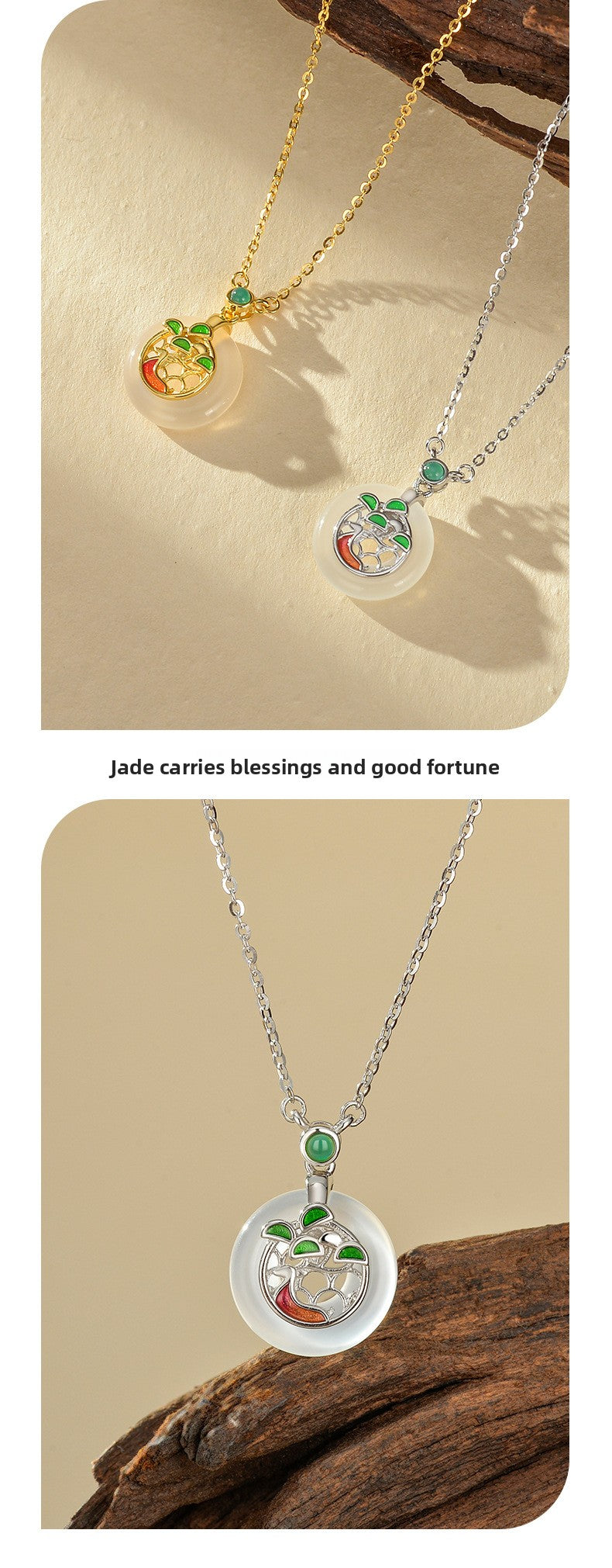 Natural Agate Necklace Women S925 Sterling Silver Painted Pendant Geometric Pattern Chinese Style Lockbone Chain Jewelry