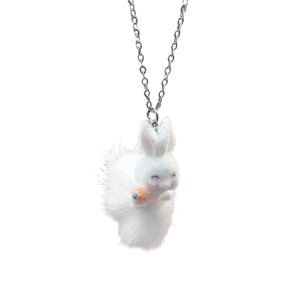 Cute Rabbit Necklace For Women Featuring A Fuzzy Ball Pendant Made Of Soft Cloth Material