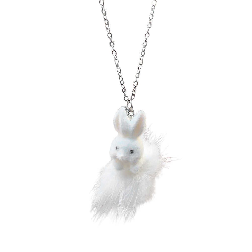 Cute Rabbit Necklace For Women Featuring A Fuzzy Ball Pendant Made Of Soft Cloth Material