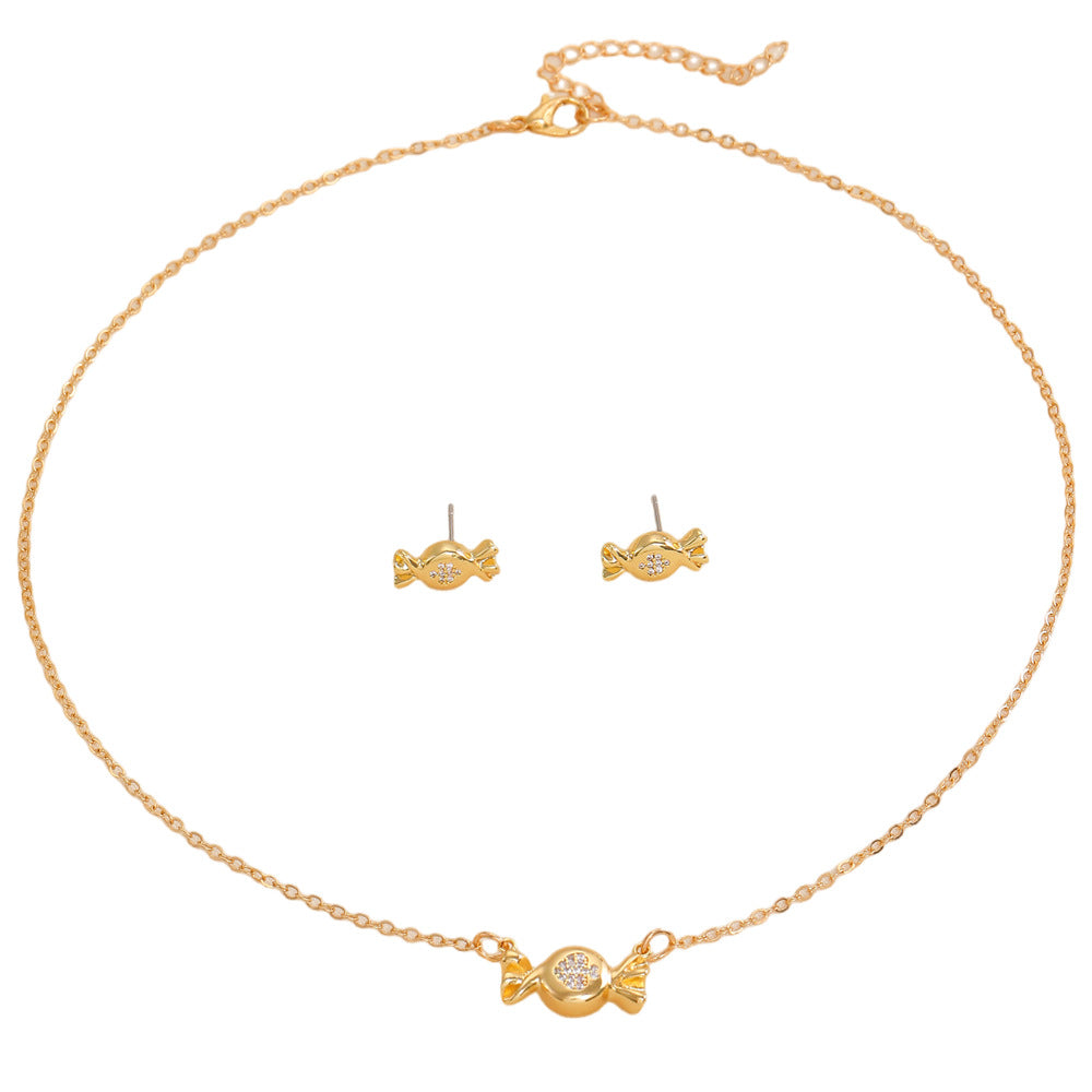 Candy Gold New Style Necklace For Women With Copper Material And Rhinestone Inlay On Cable Chain