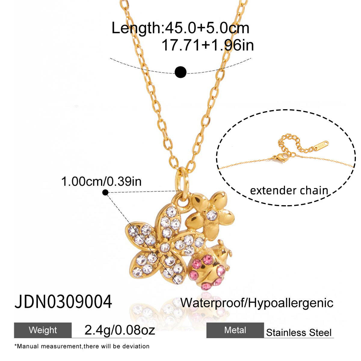 Geometric Waterproof Necklace For Women, 18K Gold Plated 304 Stainless Steel With Zircon Inlay, PVD Coated