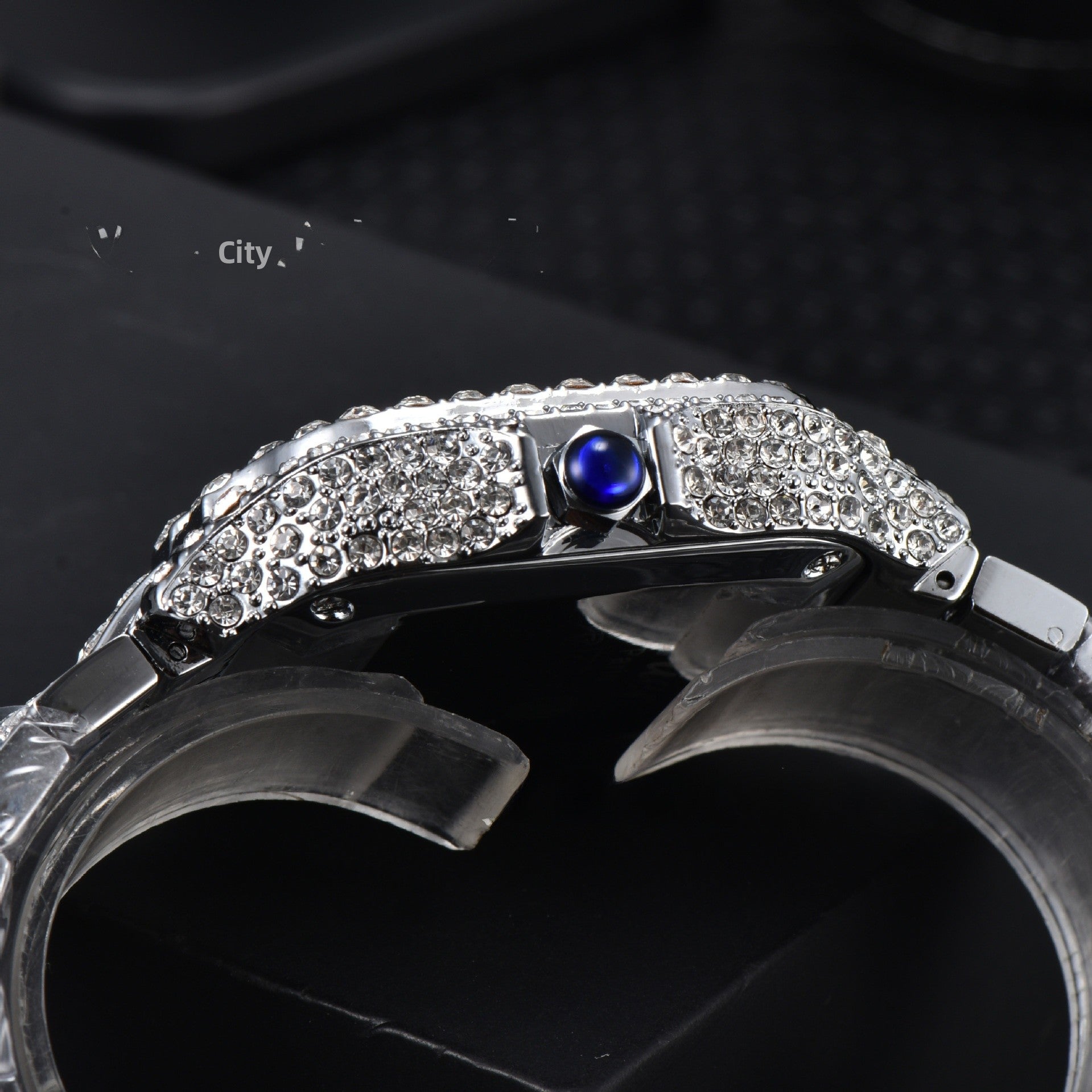 Men's High-Quality Quartz Watch Full Diamond Strap Alloy Square Dial Trendy Butterfly Double Buckle Clasp Pointer Display