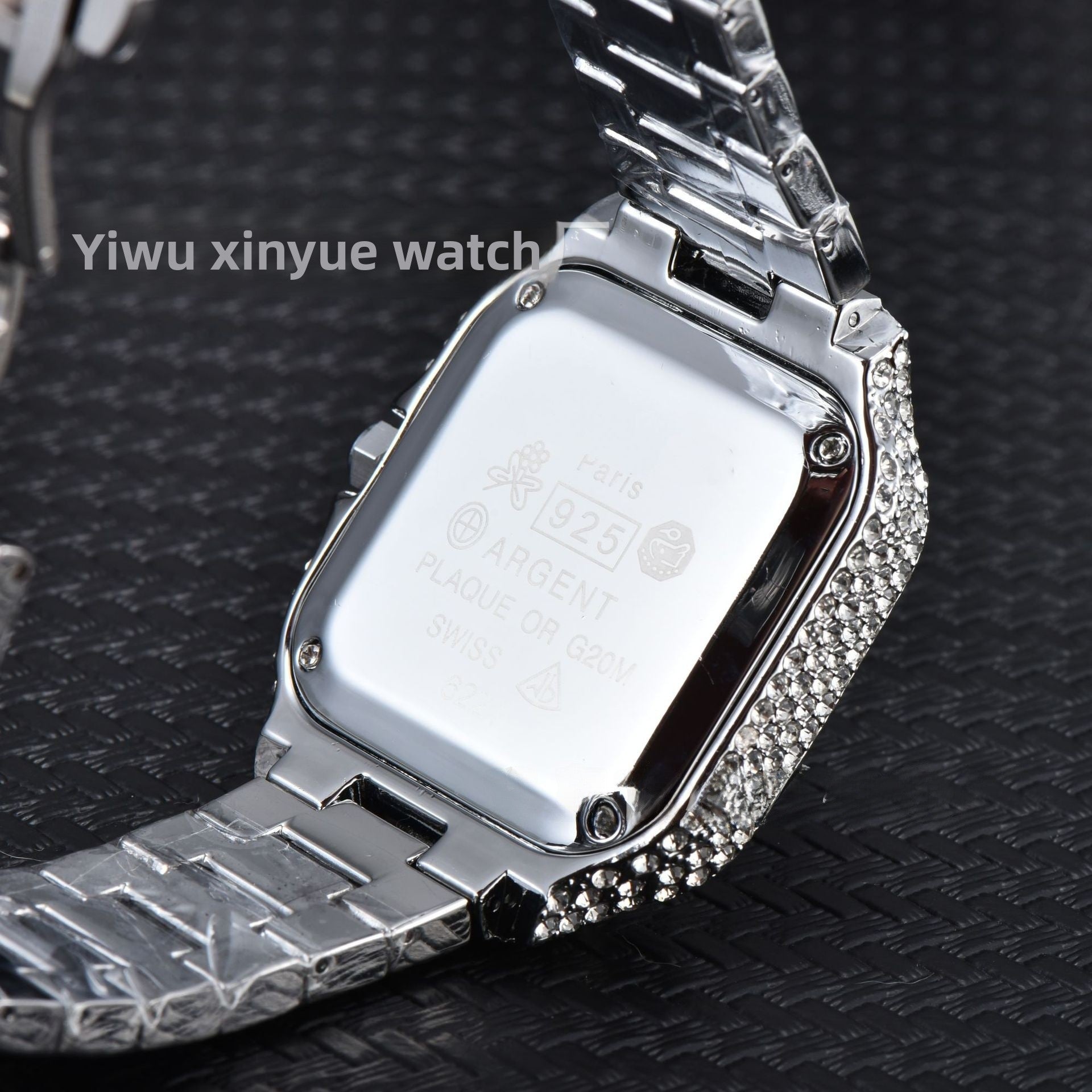 Men's High-Quality Quartz Watch Full Diamond Strap Alloy Square Dial Trendy Butterfly Double Buckle Clasp Pointer Display