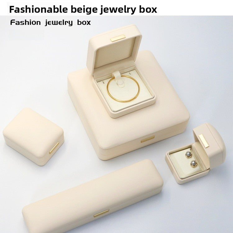Solid Color Jewelry Box Set With Synthetic Gemstones Featuring 3D Print Craftsmanship In Beige For Valentine's Day