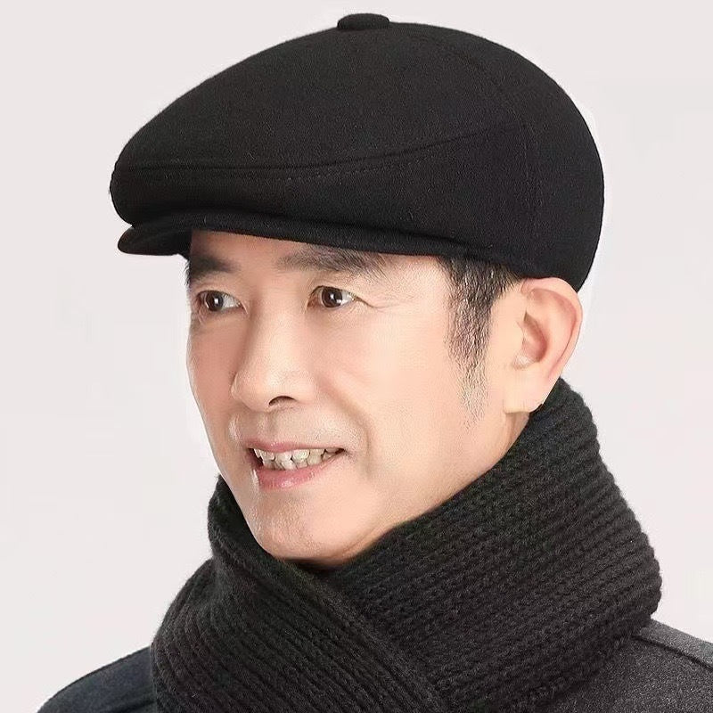 Men's Winter Hat Wool Lined Thickened Flat Top Hat Ear Protection Duckbill Hat Autumn Winter Warm Hat Suitable For Elderly And Fathers