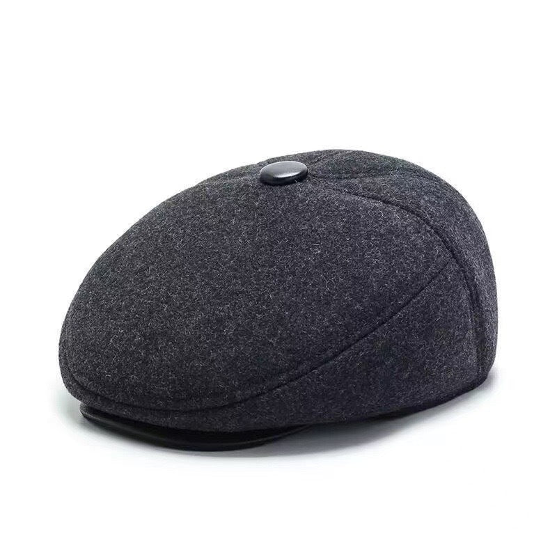Men's Winter Hat Wool Lined Thickened Flat Top Hat Ear Protection Duckbill Hat Autumn Winter Warm Hat Suitable For Elderly And Fathers