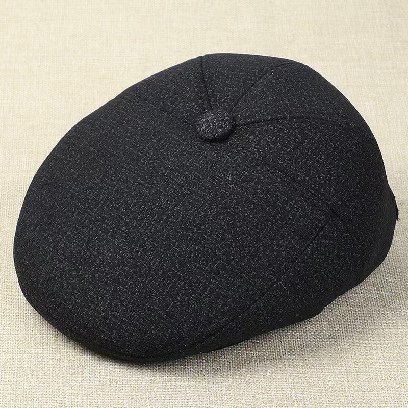 Men's Winter Hat Wool Lined Thickened Flat Top Hat Ear Protection Duckbill Hat Autumn Winter Warm Hat Suitable For Elderly And Fathers