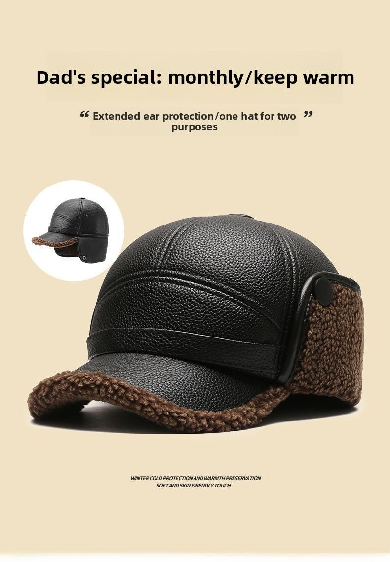 Men's Winter Hat Wool Lined Thickened Flat Top Hat Ear Protection Duckbill Hat Autumn Winter Warm Hat Suitable For Elderly And Fathers