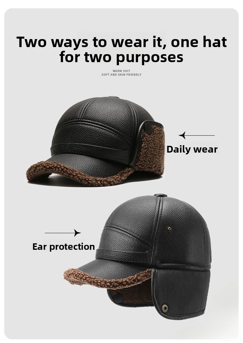 Men's Winter Hat Wool Lined Thickened Flat Top Hat Ear Protection Duckbill Hat Autumn Winter Warm Hat Suitable For Elderly And Fathers