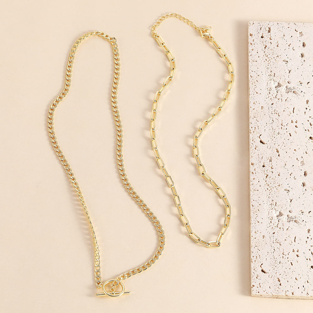 Hip-Hop Layered Paper Clip Necklaces For Women Featuring KC Golden Plated Zinc Alloy Pendants With Paperclip Chain