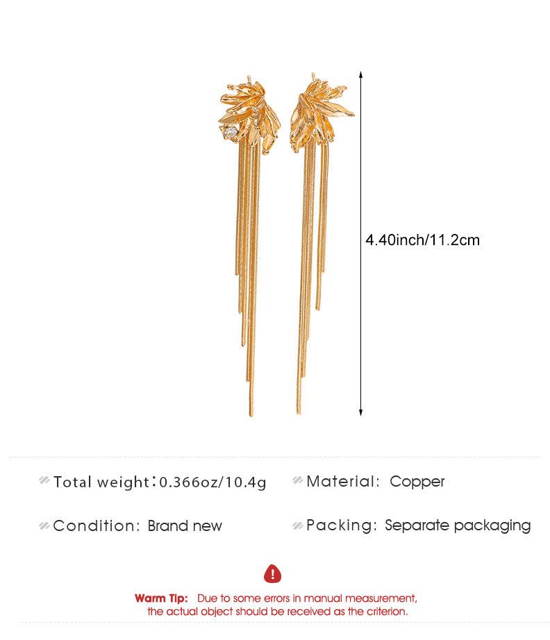 Flowers Tassel Earrings For Women With 304 Stainless Steel Ear Pins In KC Golden Plated Copper Electroplated Finish