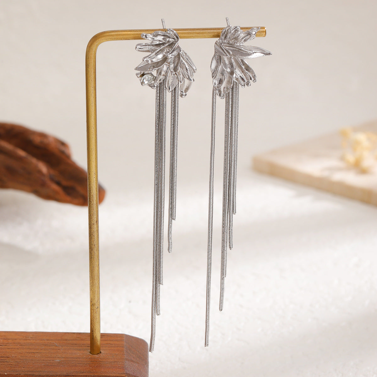 Flowers Tassel Earrings For Women With 304 Stainless Steel Ear Pins In KC Golden Plated Copper Electroplated Finish
