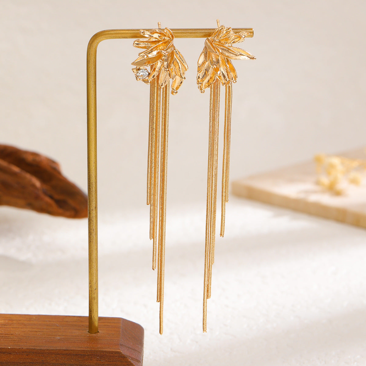 Flowers Tassel Earrings For Women With 304 Stainless Steel Ear Pins In KC Golden Plated Copper Electroplated Finish