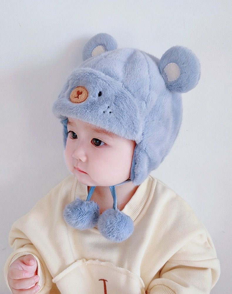 Boys And Girls Thickened Fluffy Elastic Baby Hat Winter Hat Warm Ear Protection Hat Suitable For Autumn And Winter