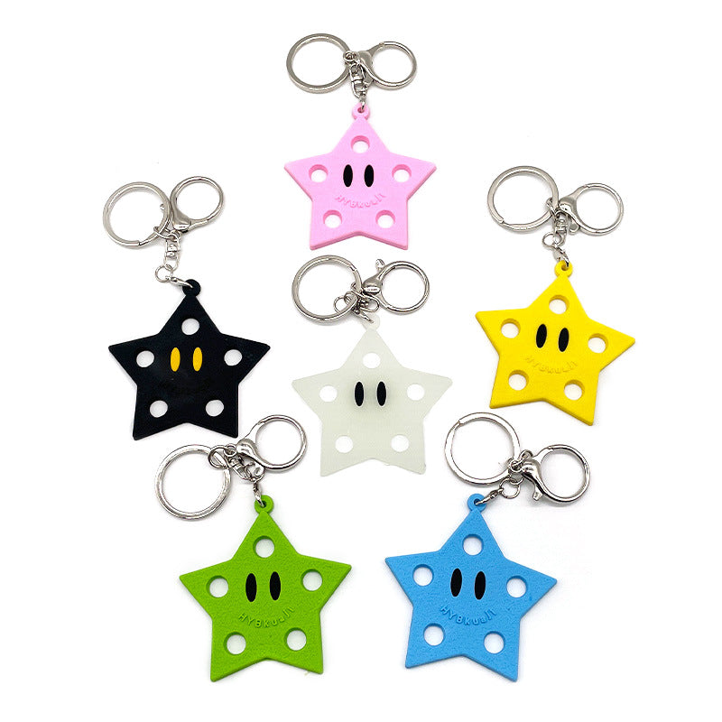 Cartoon Star PVC Soft Rubber Key Plate Car Decoration Pendant DIY Keychain Black White Dark Black