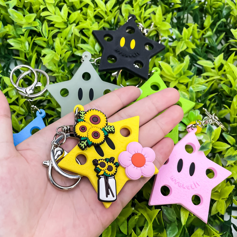 Cartoon Star PVC Soft Rubber Key Plate Car Decoration Pendant DIY Keychain Black White Dark Black
