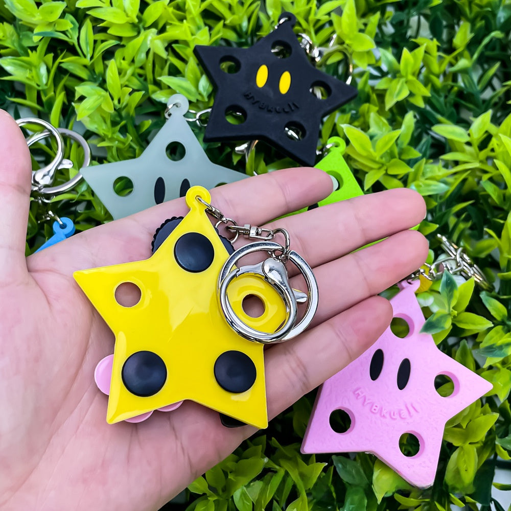 Cartoon Star PVC Soft Rubber Key Plate Car Decoration Pendant DIY Keychain Black White Dark Black