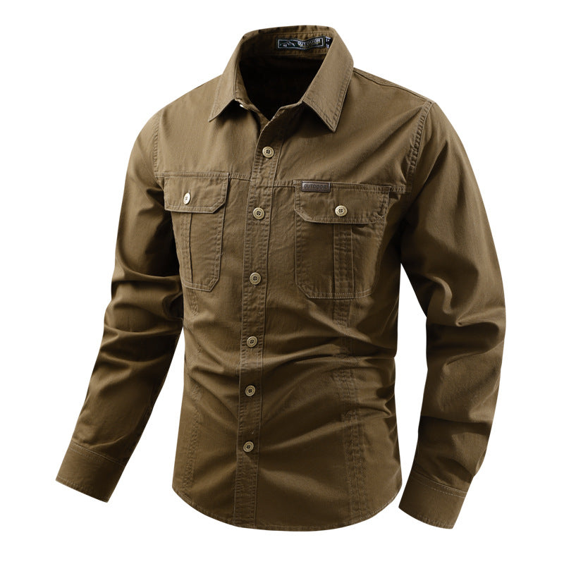 Solid Color Short Sleeve Cotton Blouse For Men In Simple Style With Placket