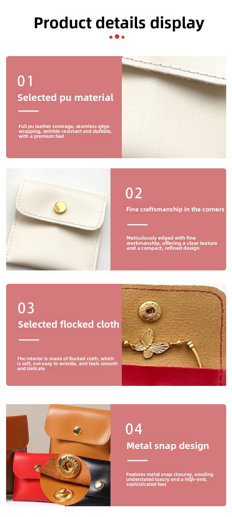Custom PU Material Jewelry And Accessories Packaging Protection Bag With Logo Printing Flip Cover Clasp Bag