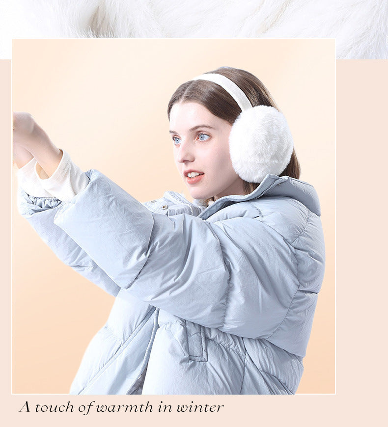 Foldable Winter Ear Muffs For Women, Plush Rabbit Fur, Realistic And Comfortable, Anti-Freeze Ear Pads, Solid Color, Simple Design