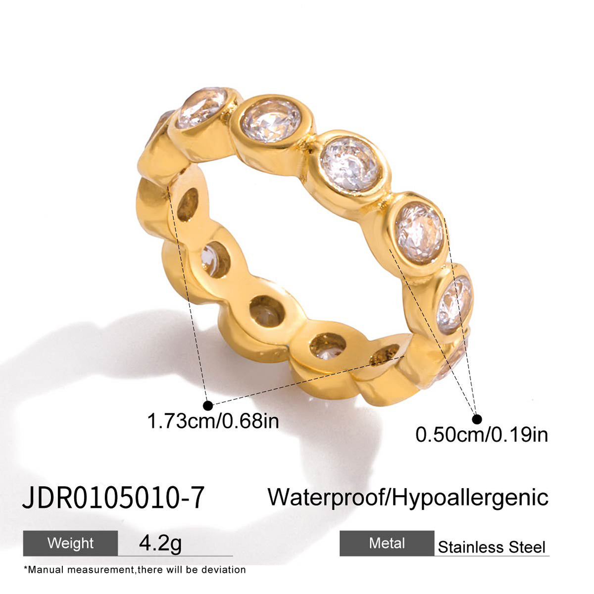 Geometric Waterproof Non Tarnish Rings For Women In 304 Stainless Steel With 18K Real Gold PVD Coating And Zircon Inlay