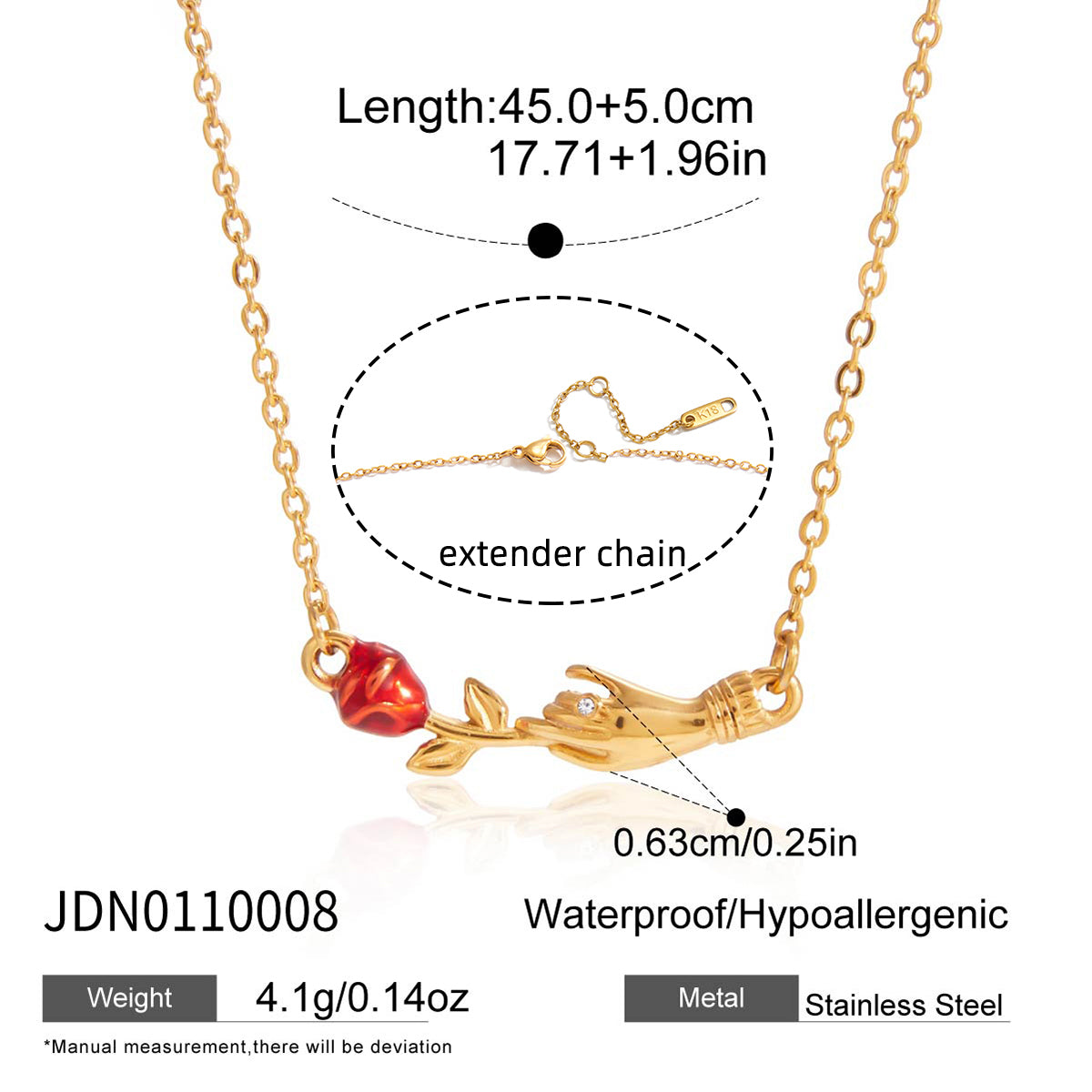 Geometric Waterproof Necklace For Women, 18K Gold Plated 304 Stainless Steel With Zircon Inlay, PVD Coated