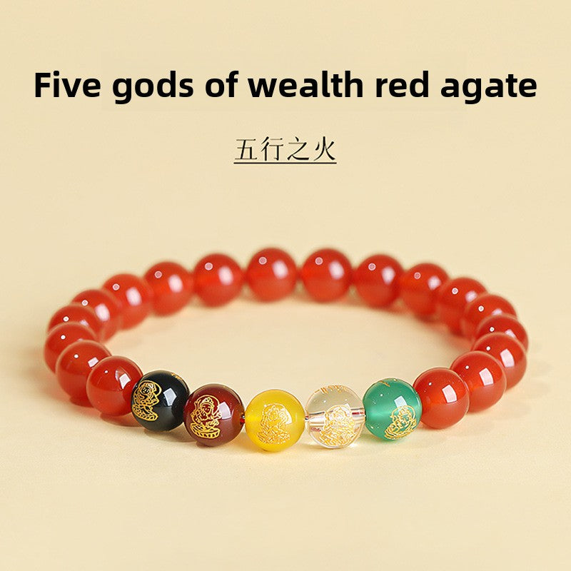 Origin Agate Five Colors Five Directions God Of Wealth Bracelet Unisex Agate Bracelet Zodiac Year Jewelry Accessory Round Shape