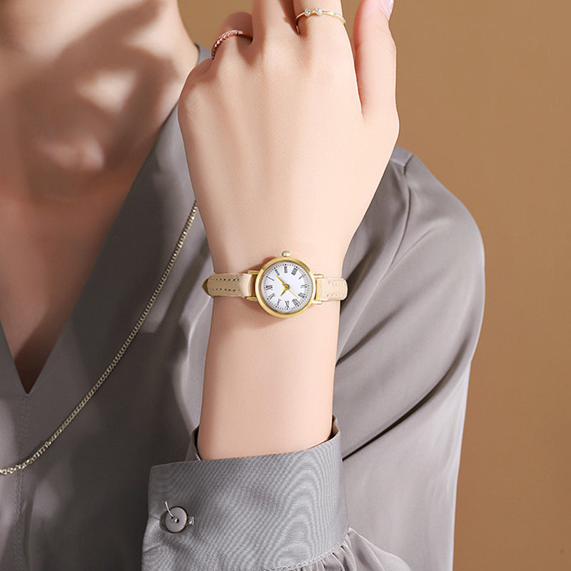 Decorative Thin Strap Quartz Women's Watch Student Simple Leather Strap Women's Wristwatch Mineral Glass Dial