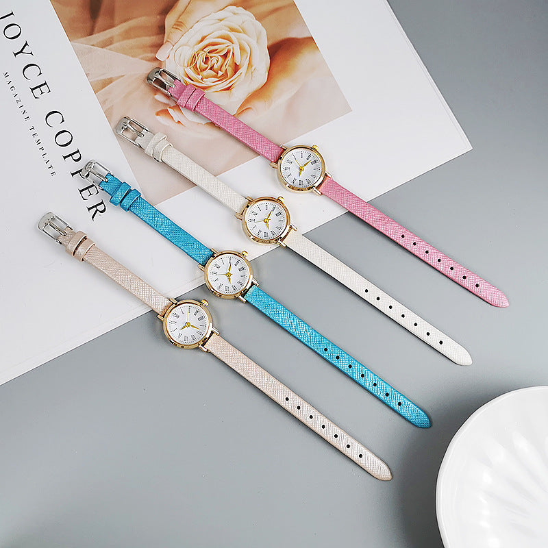 Decorative Thin Strap Quartz Women's Watch Student Simple Leather Strap Women's Wristwatch Mineral Glass Dial