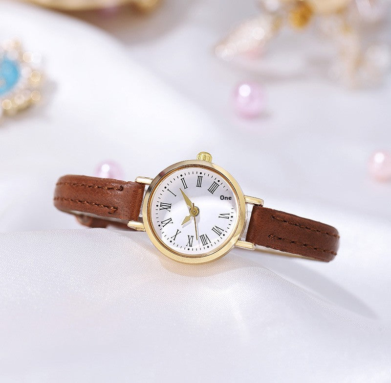 Decorative Thin Strap Quartz Women's Watch Student Simple Leather Strap Women's Wristwatch Mineral Glass Dial