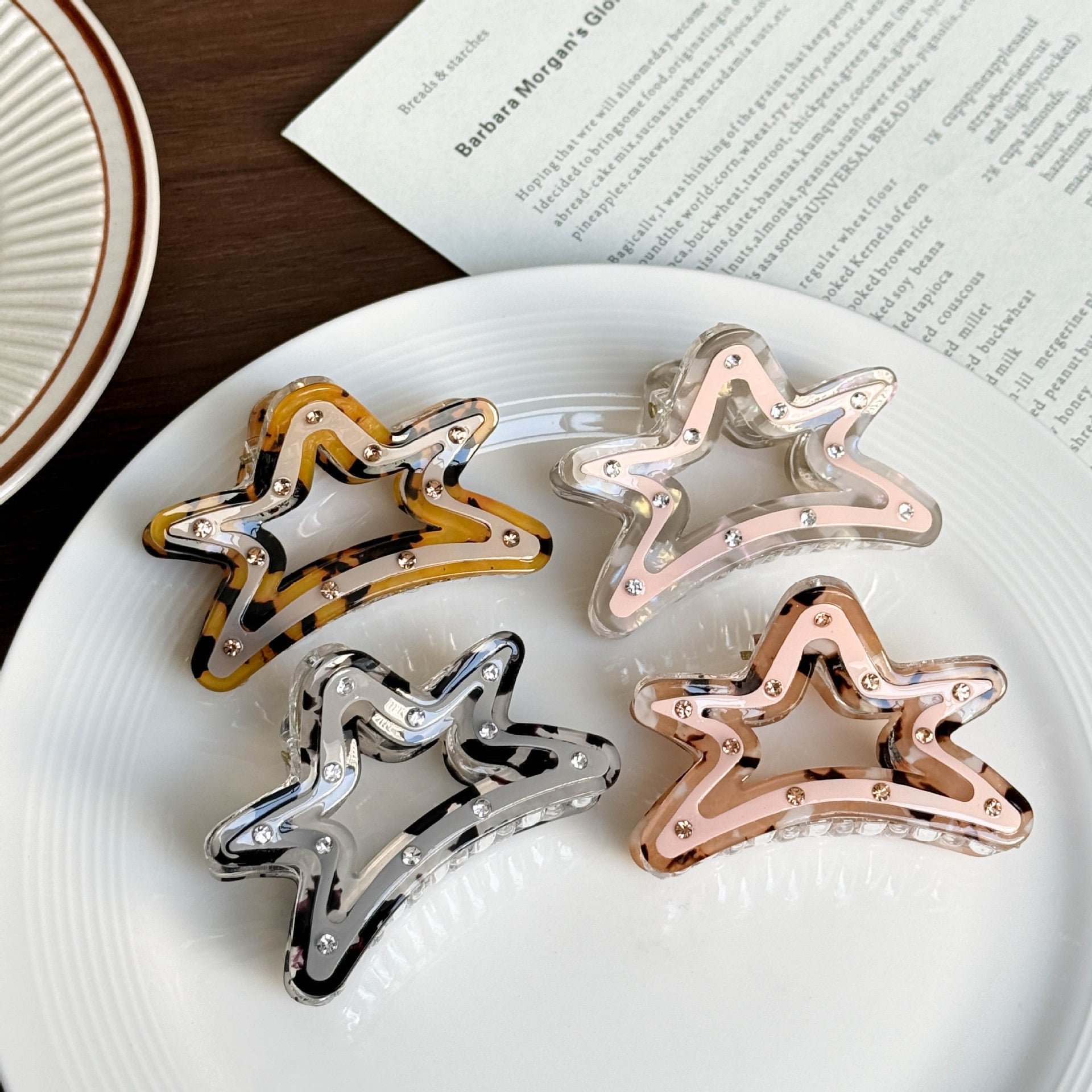 Large Acrylic Hair Clip Glowing Starfish Polka Dot Bun Hair Accessory Modern Women Leopard Print
