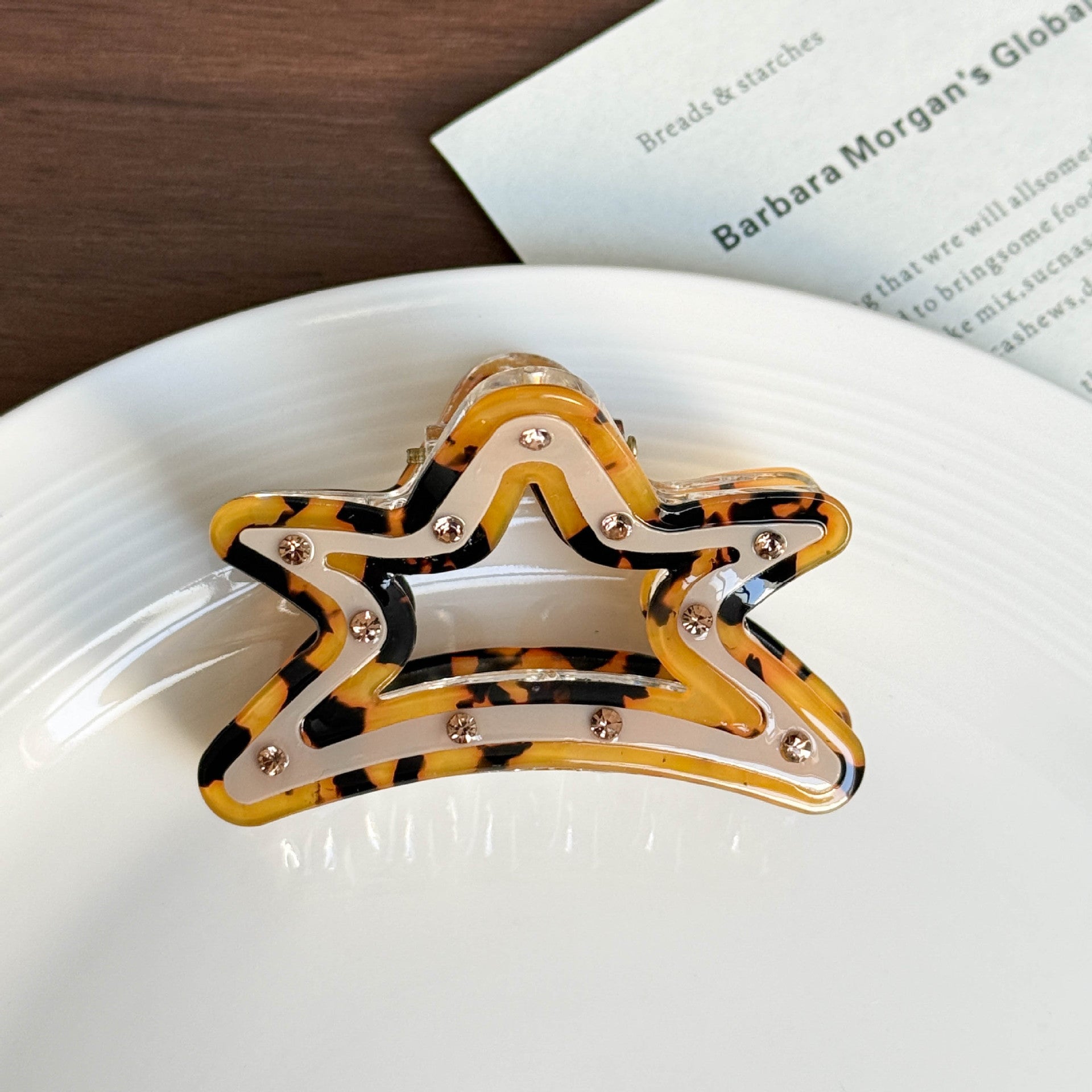 Large Acrylic Hair Clip Glowing Starfish Polka Dot Bun Hair Accessory Modern Women Leopard Print