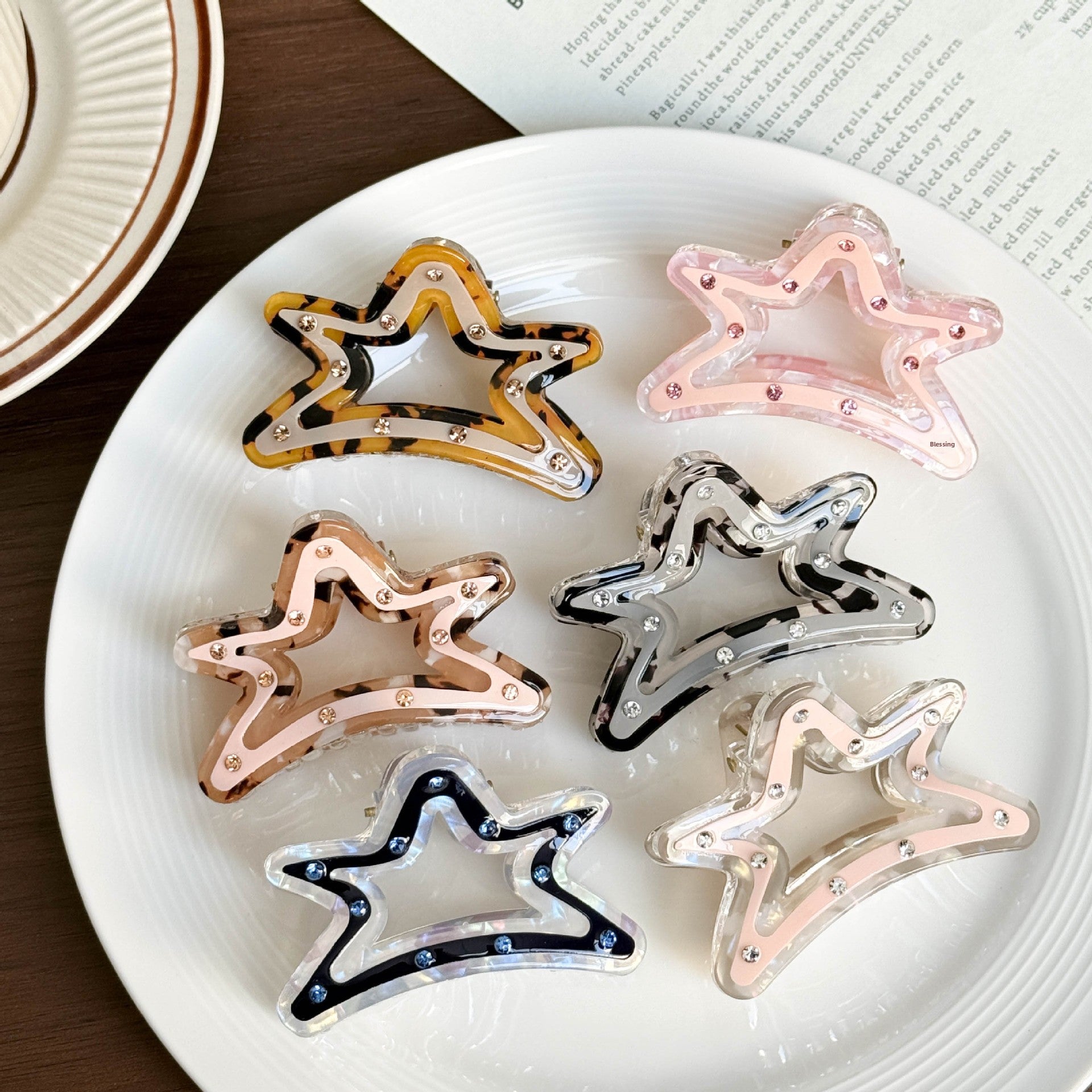 Large Acrylic Hair Clip Glowing Starfish Polka Dot Bun Hair Accessory Modern Women Leopard Print