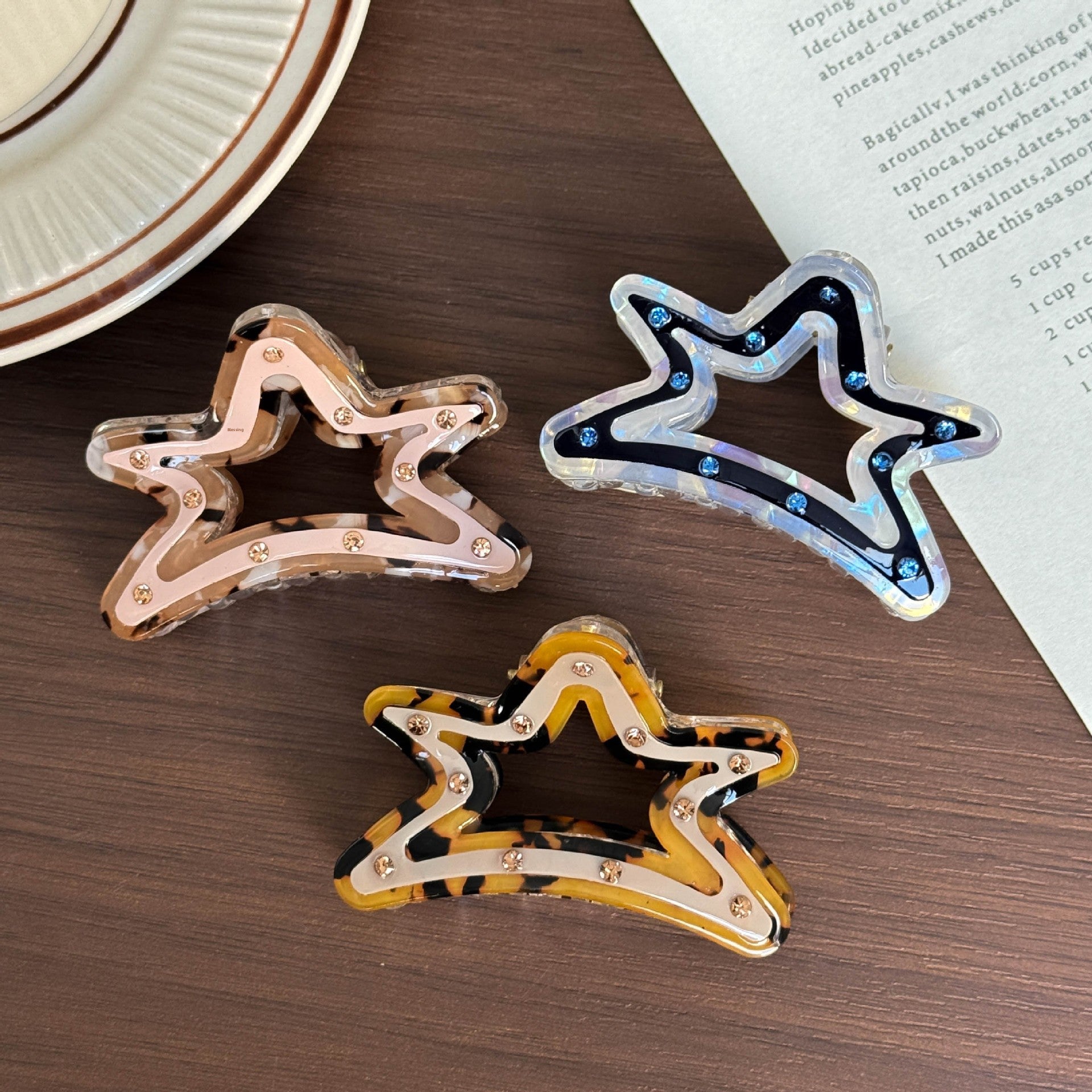 Large Acrylic Hair Clip Glowing Starfish Polka Dot Bun Hair Accessory Modern Women Leopard Print
