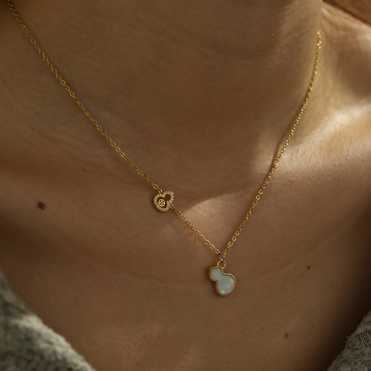 18K Gold Plated 304 Stainless Steel Vacuum Electroplating (In Furnace) Acrylic Rhinestone Gourd Handmade Oil Drop Cable Chain/Cross Chain/O Chain Necklace For Women New Year