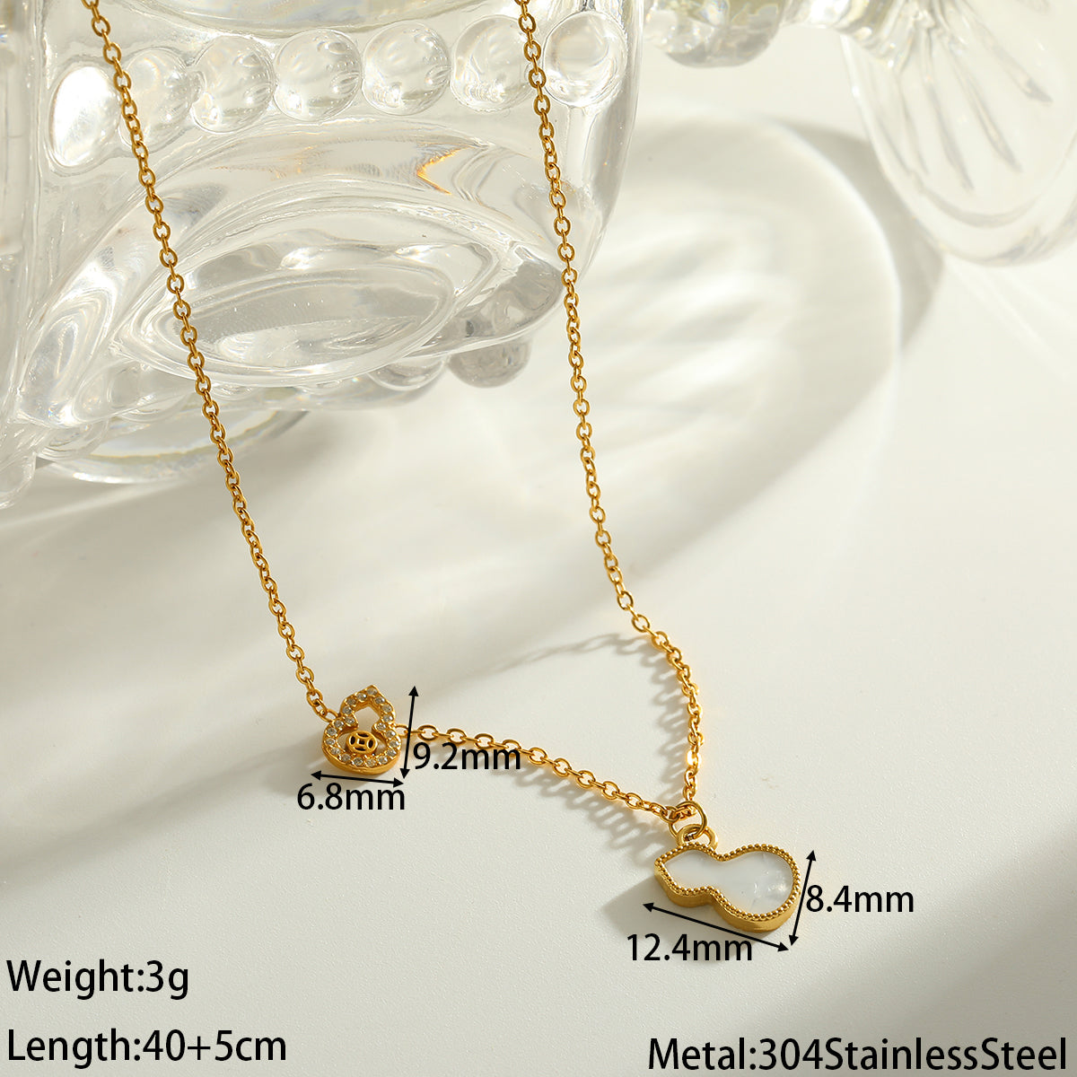 18K Gold Plated 304 Stainless Steel Vacuum Electroplating (In Furnace) Acrylic Rhinestone Gourd Handmade Oil Drop Cable Chain/Cross Chain/O Chain Necklace For Women New Year
