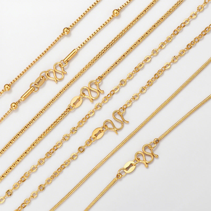 24K Gold Plated Titanium Steel Snake Bone Chain Necklace Non-Fading Ti Steel Bare Chain Sunflower Chain Shell Pearl Clip-On