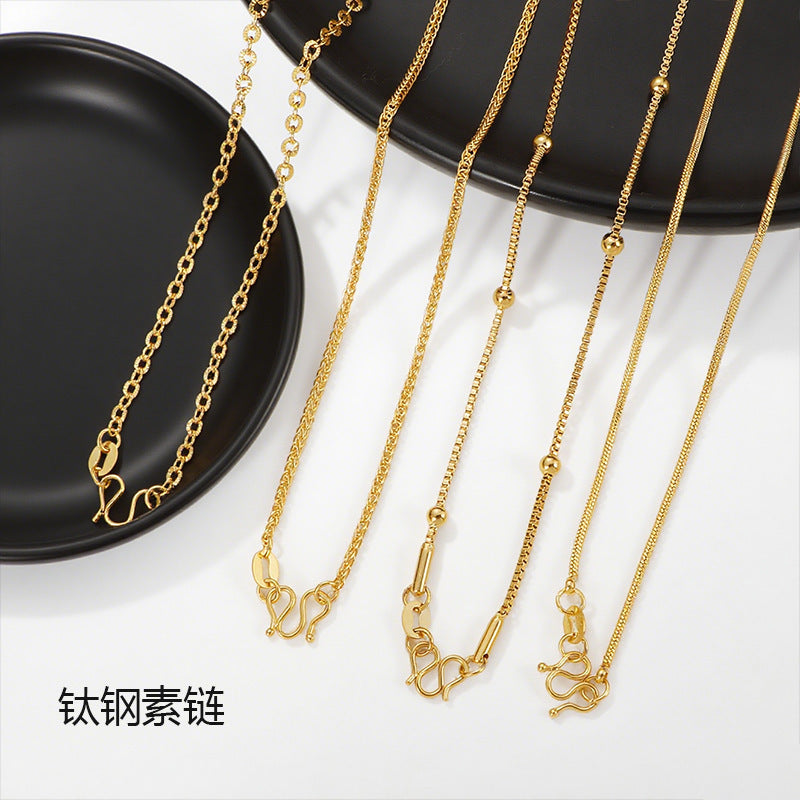 24K Gold Plated Titanium Steel Snake Bone Chain Necklace Non-Fading Ti Steel Bare Chain Sunflower Chain Shell Pearl Clip-On