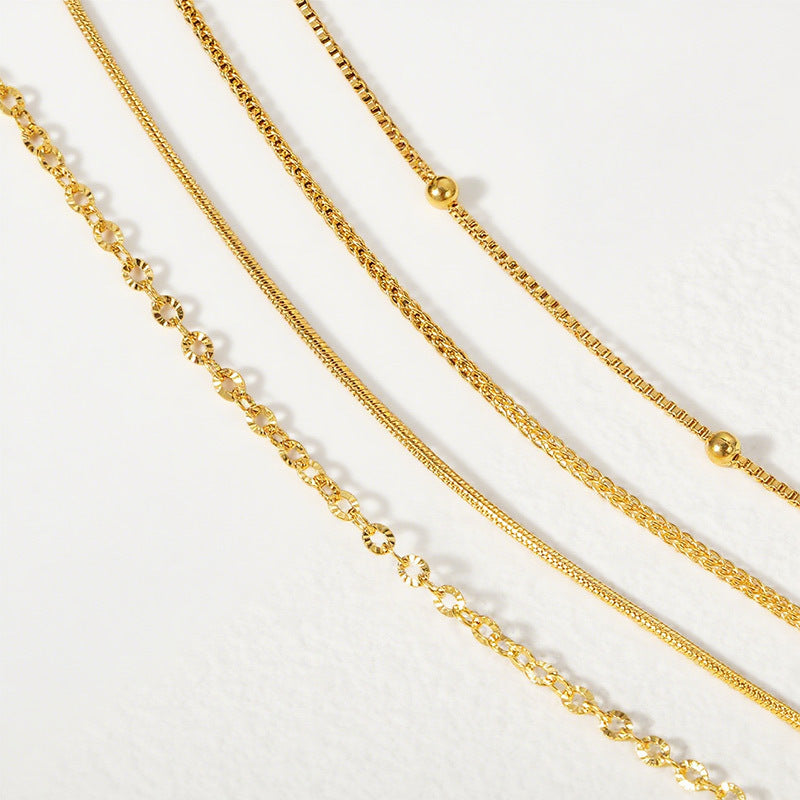 24K Gold Plated Titanium Steel Snake Bone Chain Necklace Non-Fading Ti Steel Bare Chain Sunflower Chain Shell Pearl Clip-On