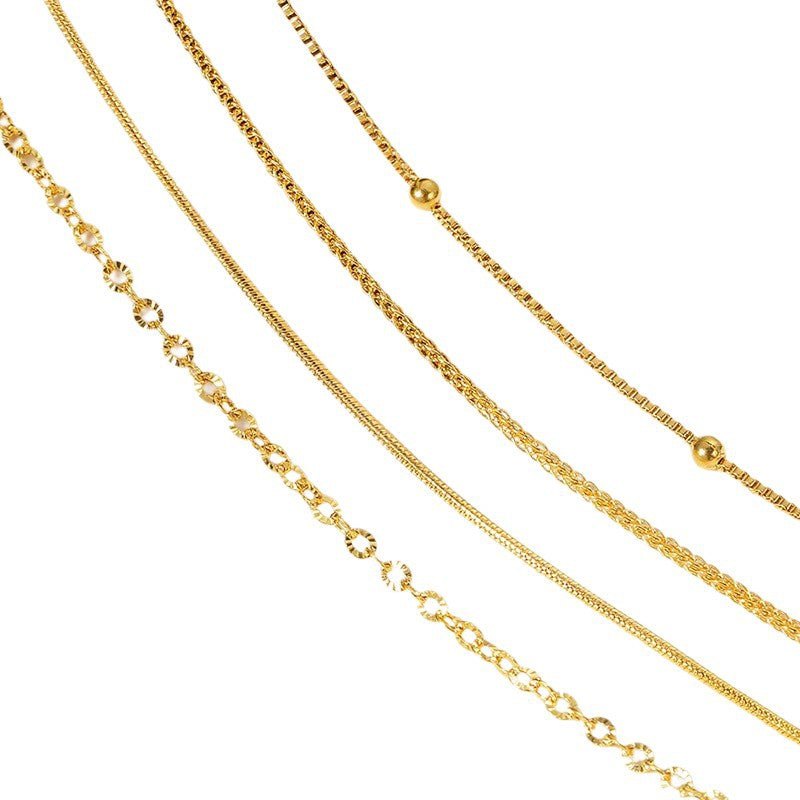 24K Gold Plated Titanium Steel Snake Bone Chain Necklace Non-Fading Ti Steel Bare Chain Sunflower Chain Shell Pearl Clip-On