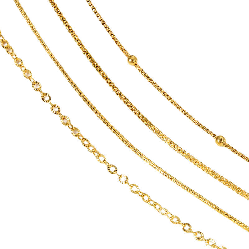24K Gold Plated Titanium Steel Snake Bone Chain Necklace Non-Fading Ti Steel Bare Chain Sunflower Chain Shell Pearl Clip-On