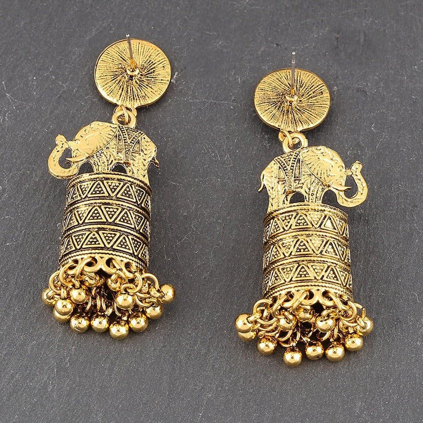 Elephant Tassel Drop Earrings For Women In Silver Alloy Featuring 304 Stainless Steel Ear Pins