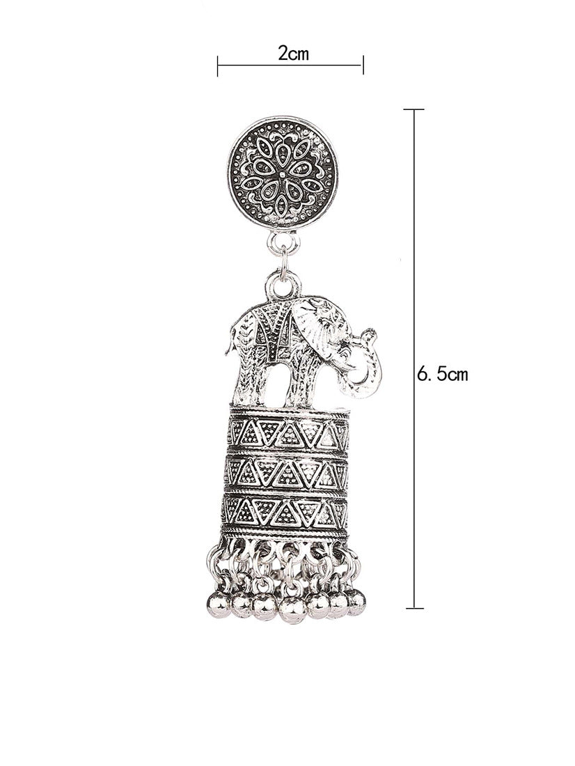 Elephant Tassel Drop Earrings For Women In Silver Alloy Featuring 304 Stainless Steel Ear Pins