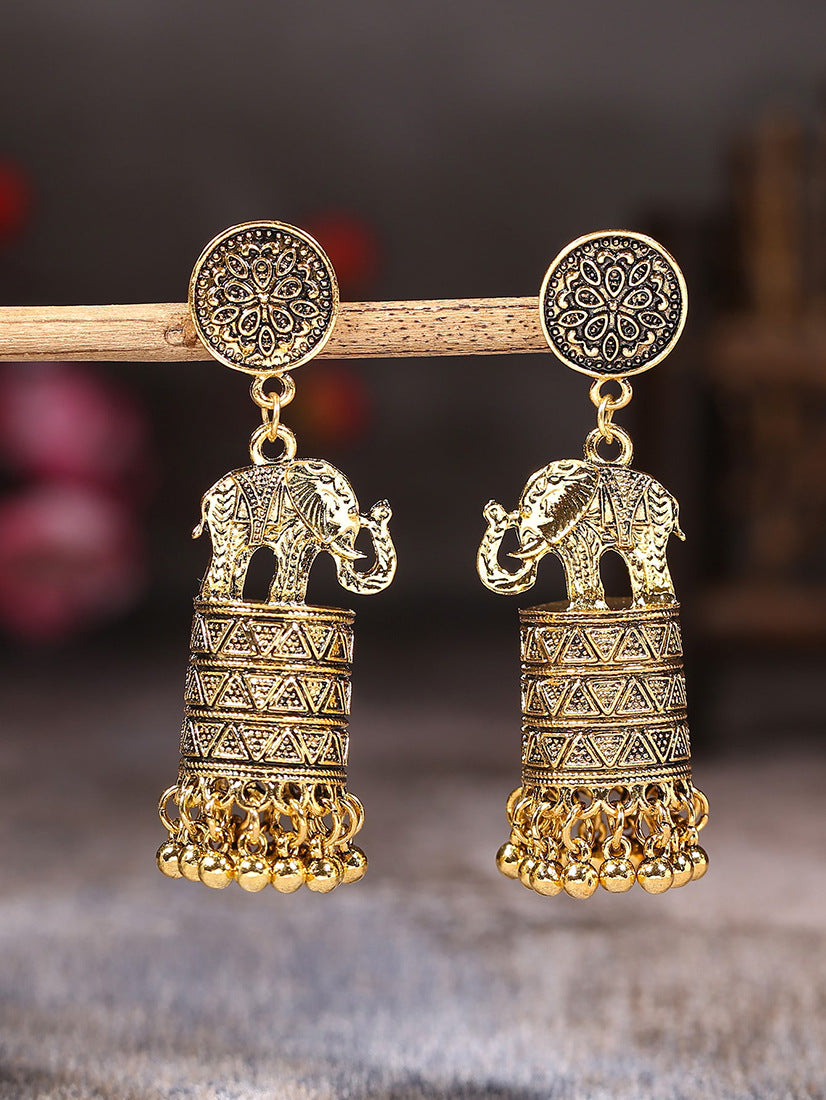 Elephant Tassel Drop Earrings For Women In Silver Alloy Featuring 304 Stainless Steel Ear Pins