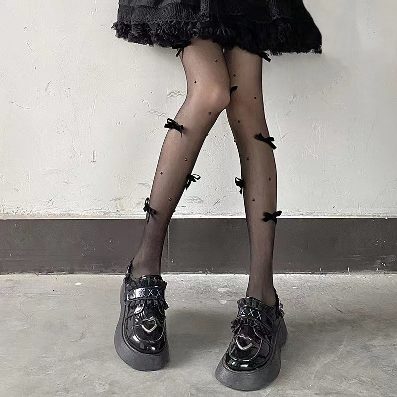 Bow Tie Stockings Made Of Polyester Featuring Stretchy Fabric For Comfortable Fit