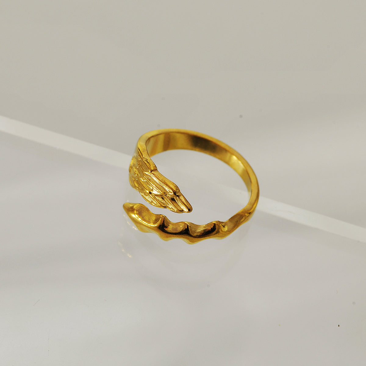 Geometric Open Rings For Women In 304 Stainless Steel With Electroplated 18K Real Gold Plated PVD Coating And 0.01µm Thickness