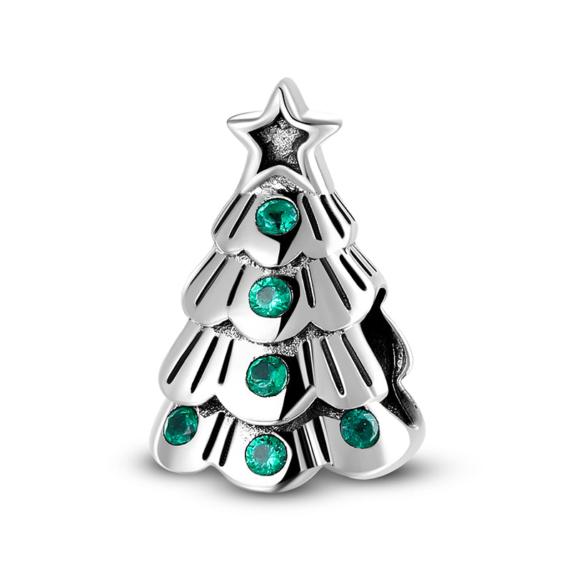 Christmas Tree Pendant In 925 Sterling Silver With Electroplated Finish And Synthetic Zirconia Inlay, 1 Piece