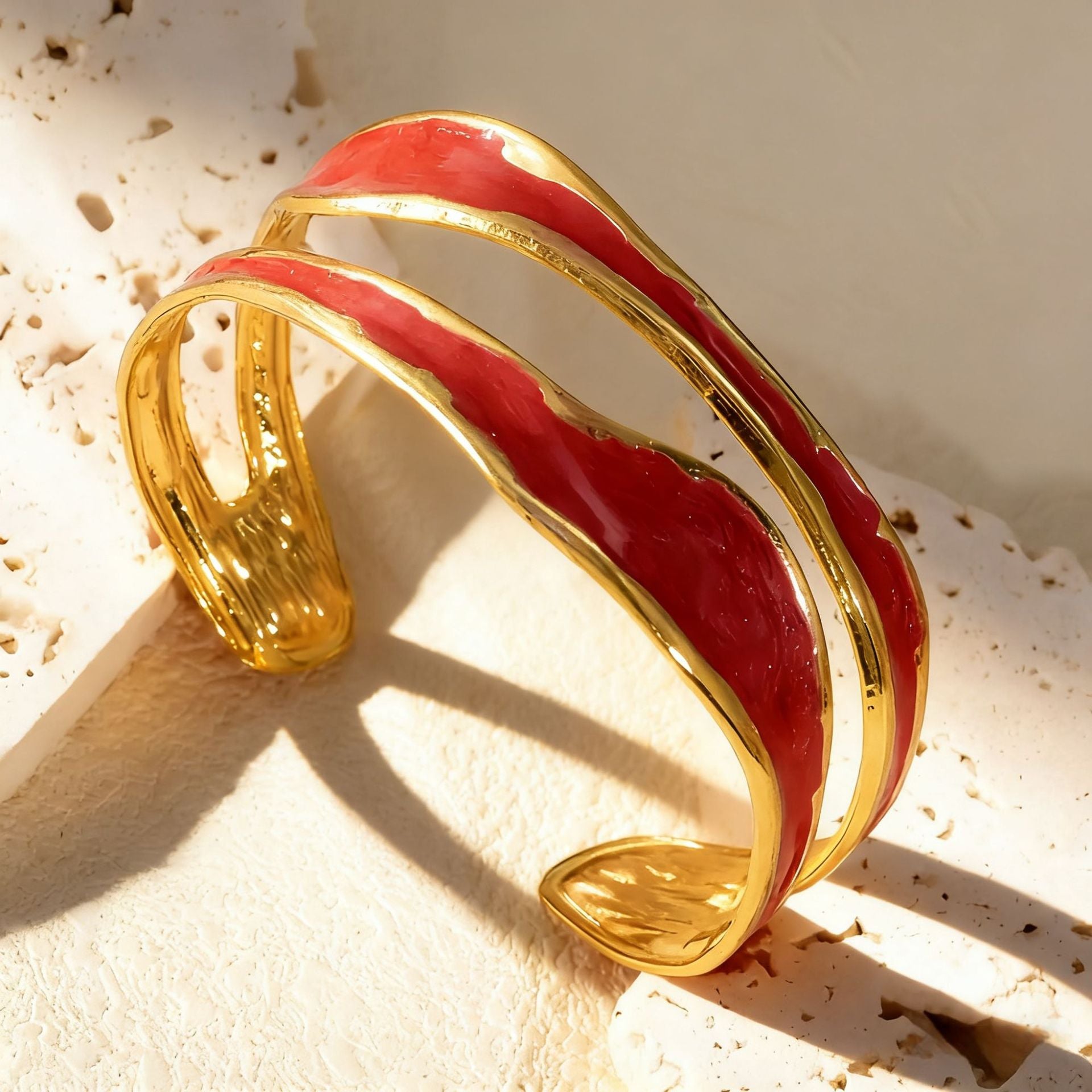 Geometric Enamel Bangle For Women In 304 Stainless Steel With Golden Electroplated Coating 0.03µm Thickness